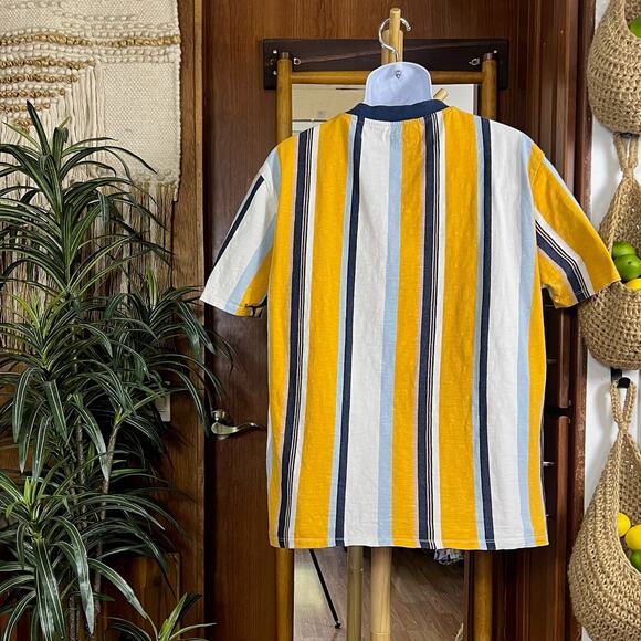 Vintage Guess Y2K Stripe Tee M | Yellow Embroidered Logo Spell-Out Cotton Crew - Picture 2 of 12